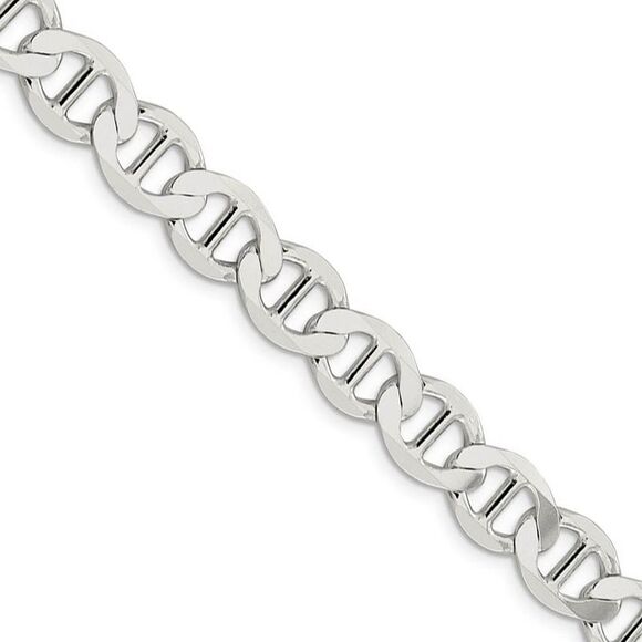 Mens 10mm Sterling Silver Hollow Flat Anchor Chain Necklace 26 Inch